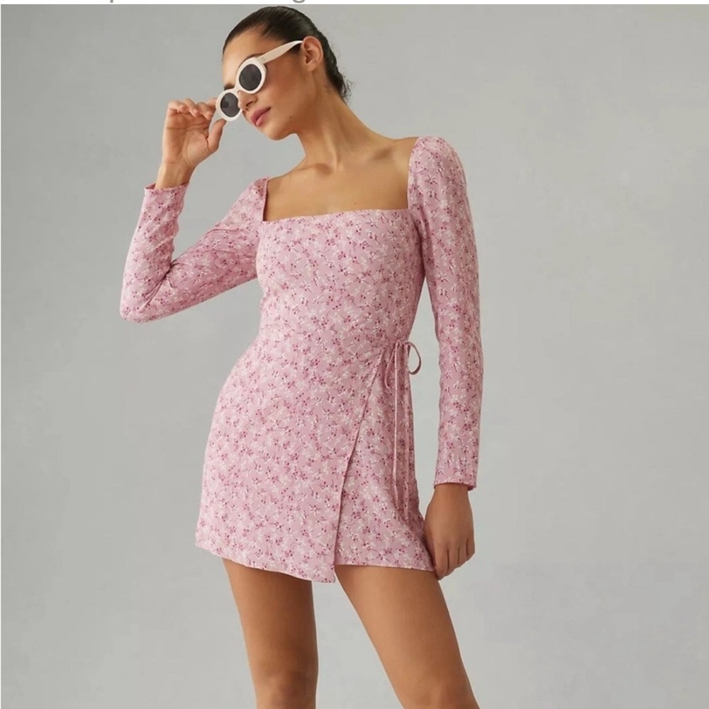 Reformation Pink Floral Square Neck Mini Dress Cottagecore Romantic Size S